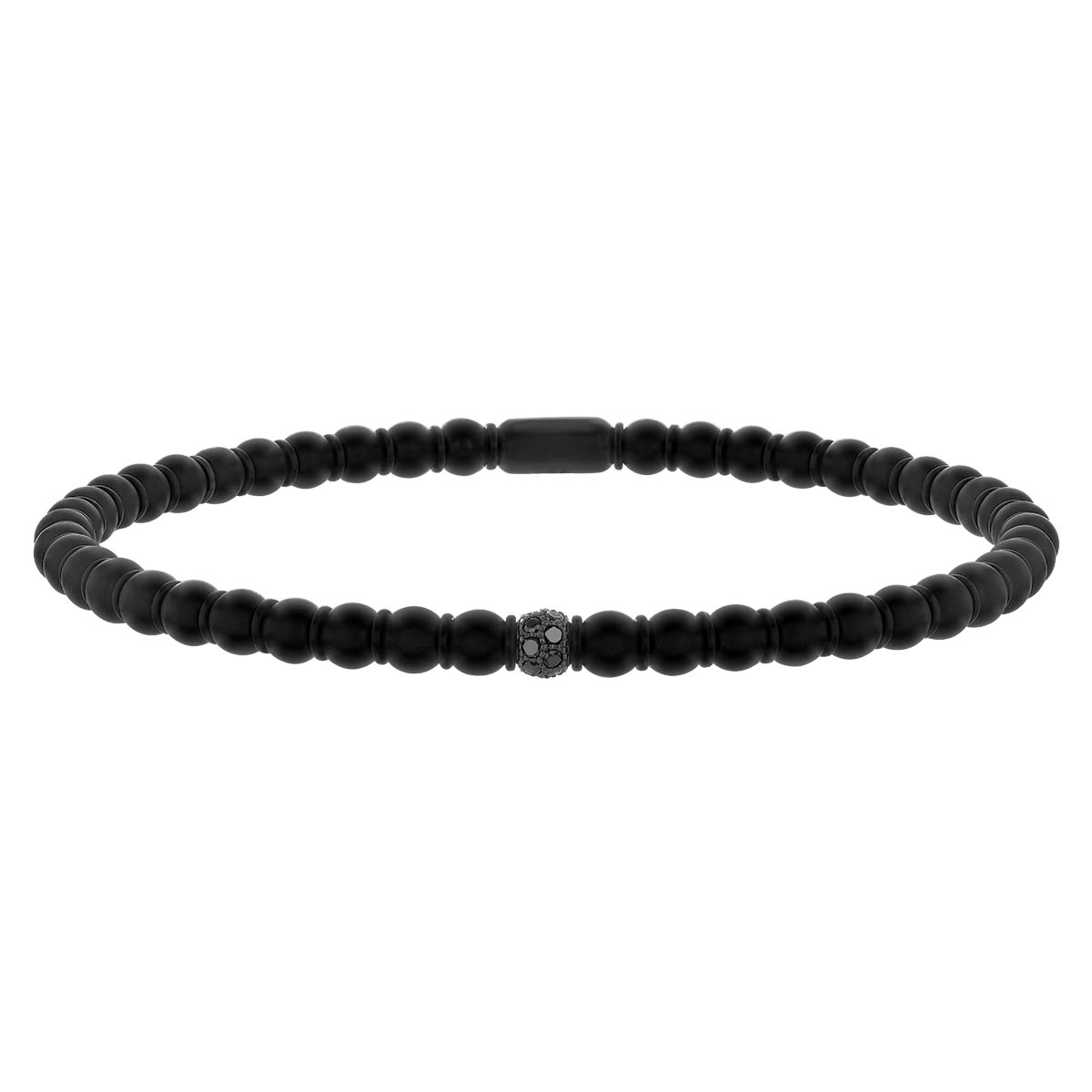 Roberto Demeglio Single Black Diamond Pavé Station & Black Ceramic Bead Stretch Bracelet