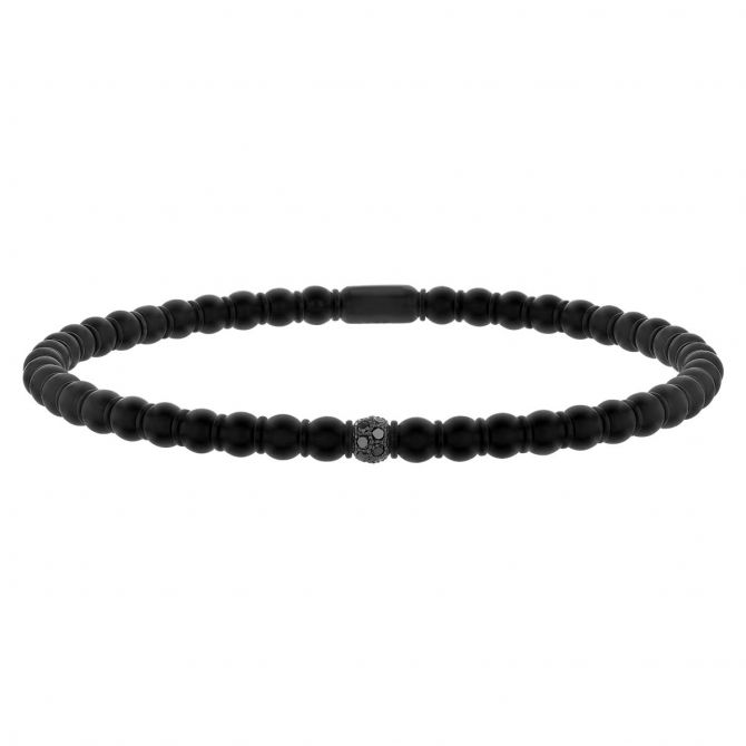 Roberto Demeglio Single Black Diamond Pavé Station & Black Ceramic Bead Stretch Bracelet