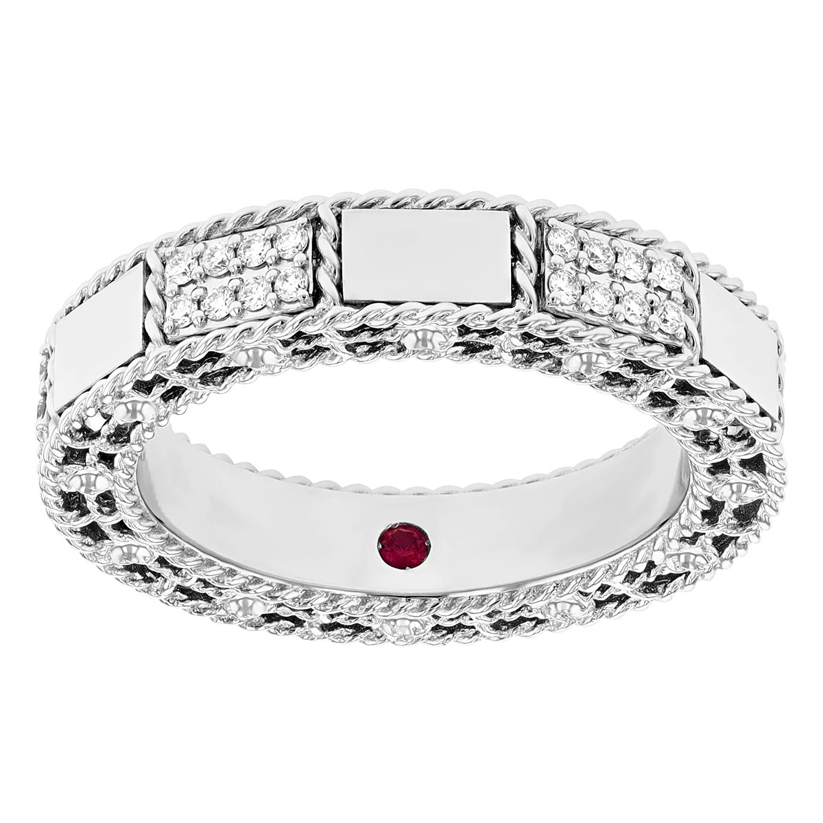 Roberto Coin Art Deco Diamond Brick Pattern Ring in White Gold