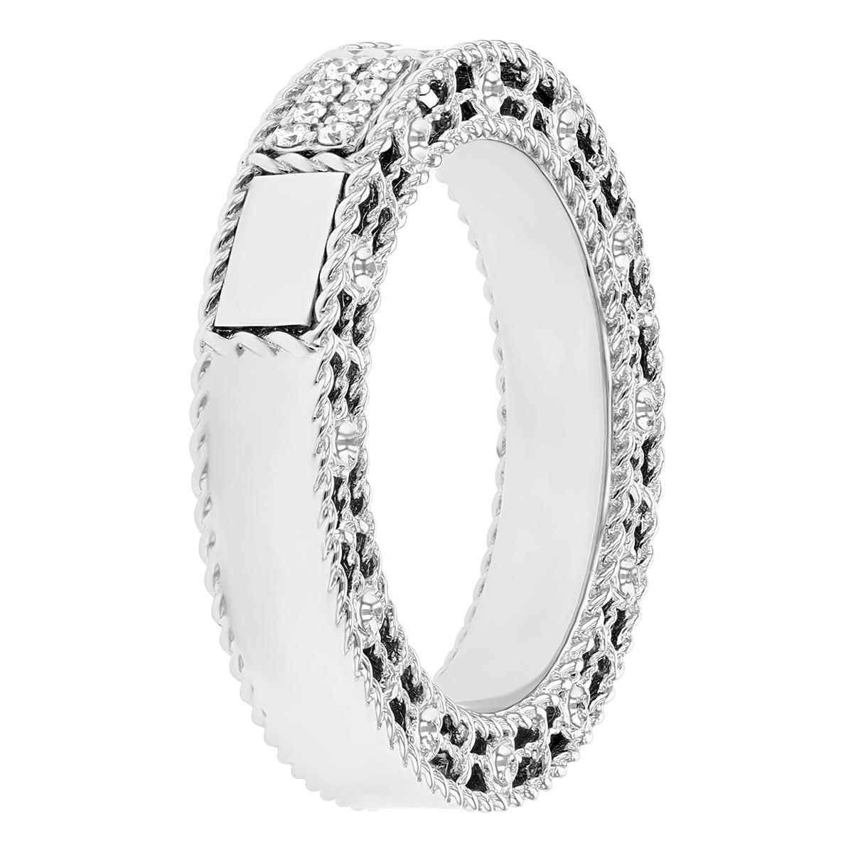 Roberto Coin Art Deco Diamond Brick Pattern Ring in White Gold