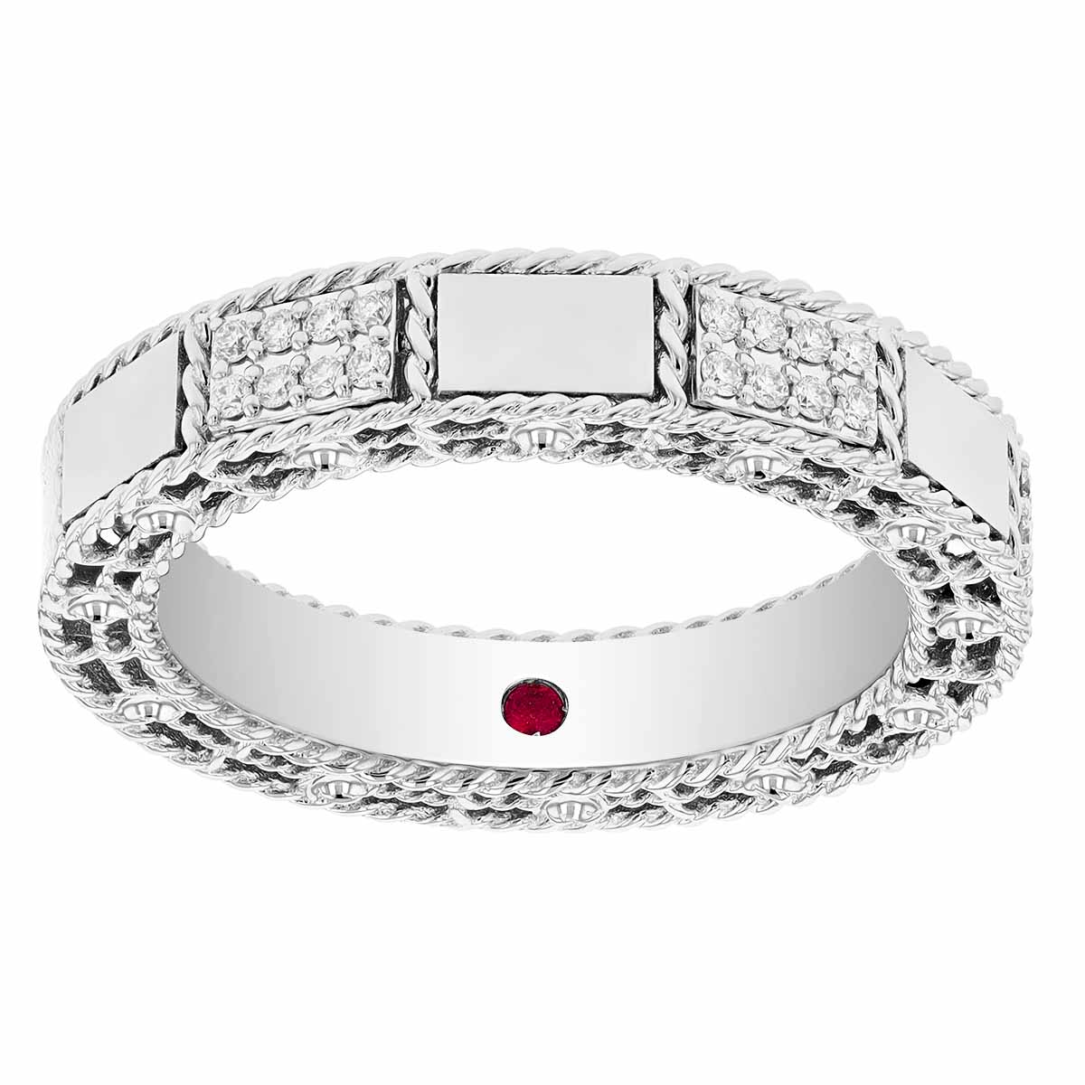 Roberto Coin Art Deco Diamond Brick Pattern Ring in White Gold, Size 8