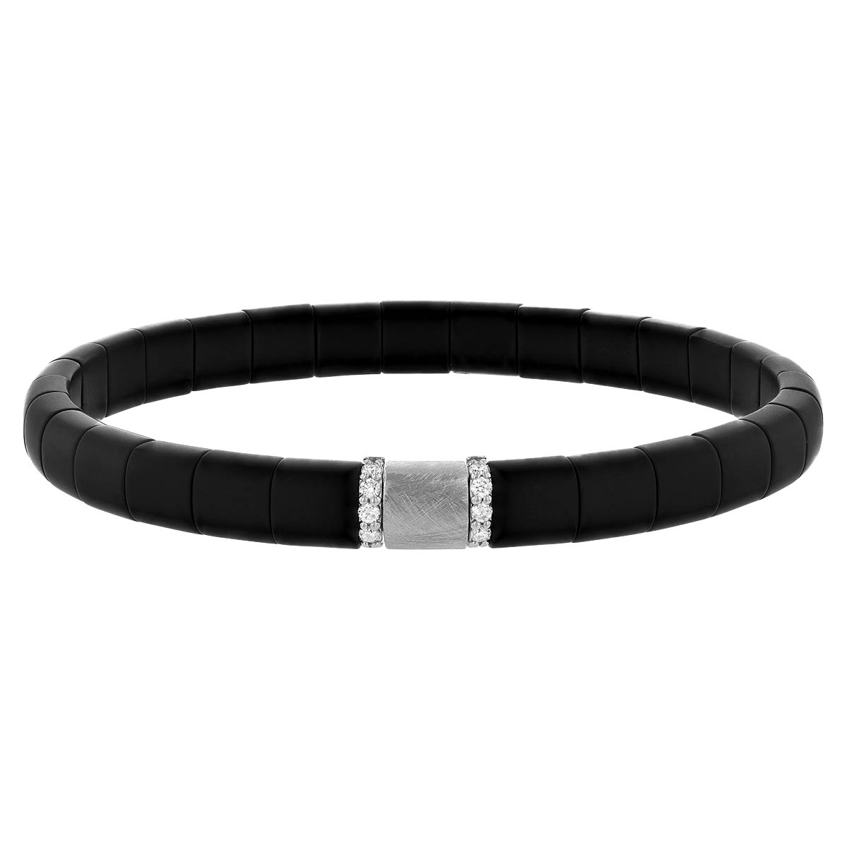 Roberto Demeglio Diamond & White Gold Single Station Stretch Bracelet in Black Ceramic