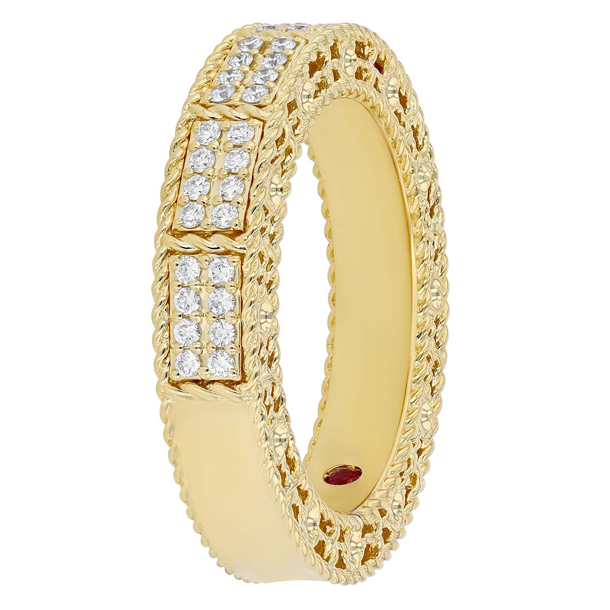 Roberto Coin Art Deco Diamond Pavé Brick Pattern Ring in Yellow Gold, Size 6.5