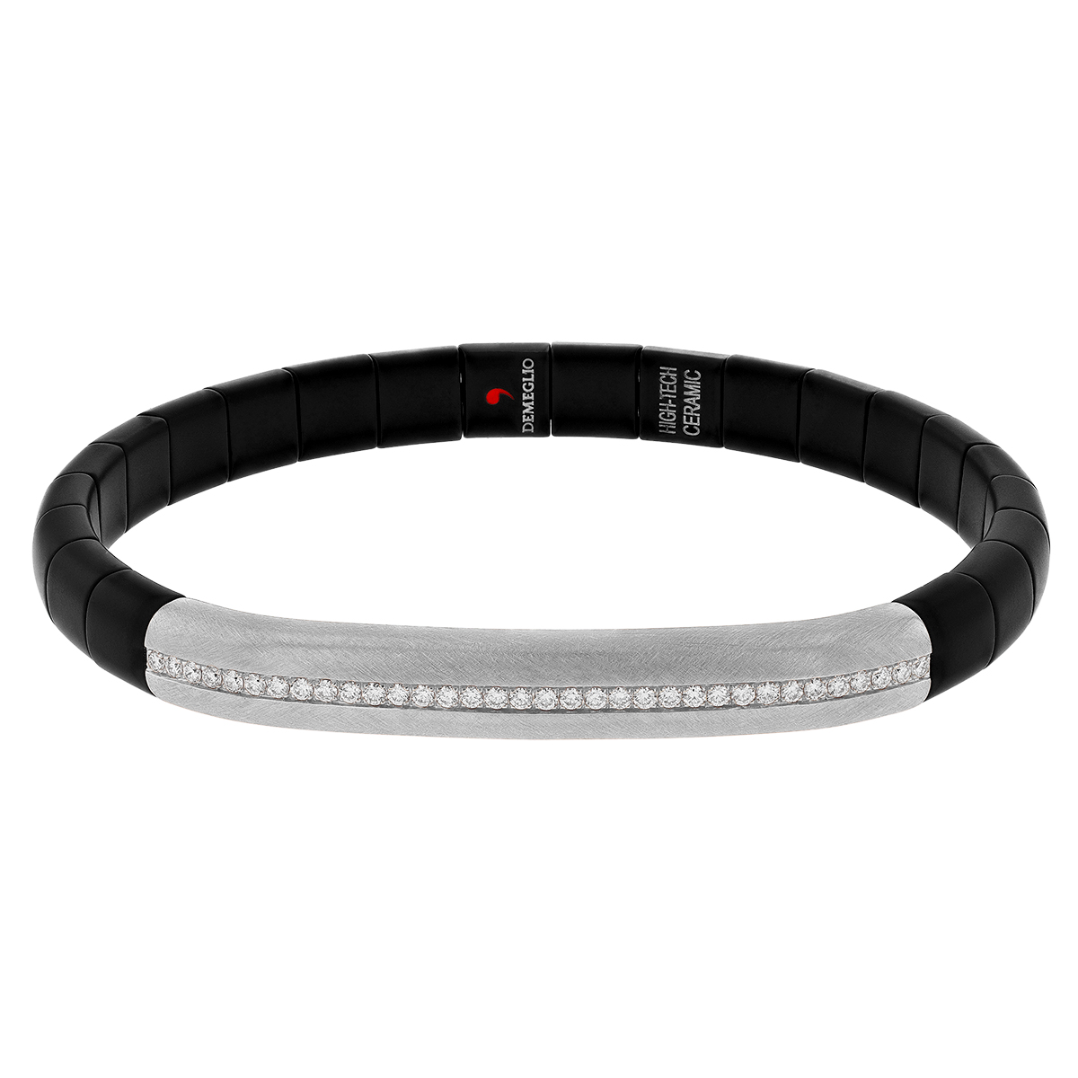 Roberto Demeglio Diamond & White Gold Curved Bar Stretch Bracelet with Black Ceramic