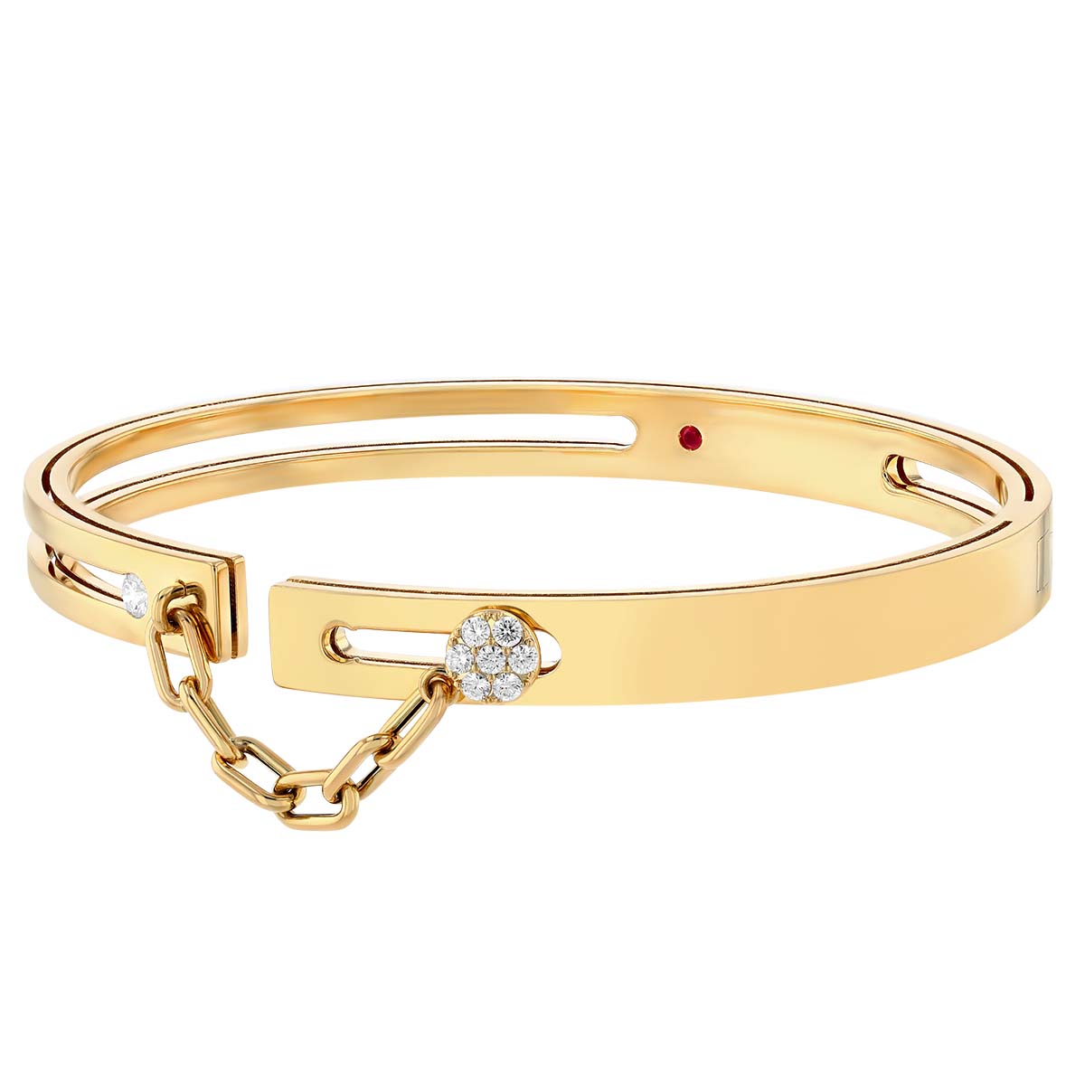 Roberto Coin Navarra Yellow Gold Cuff & Chain Diamond Pavé Closure Bangle Bracelet, 58 mm