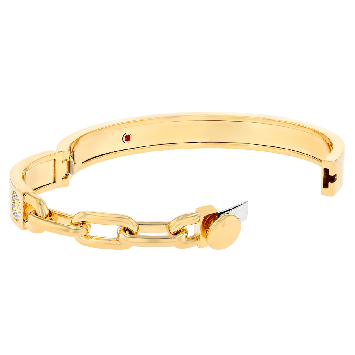 Roberto Coin Navarra Yellow Gold 3 Link Chain Bangle Bracelet with Diamond Accent, Size Small