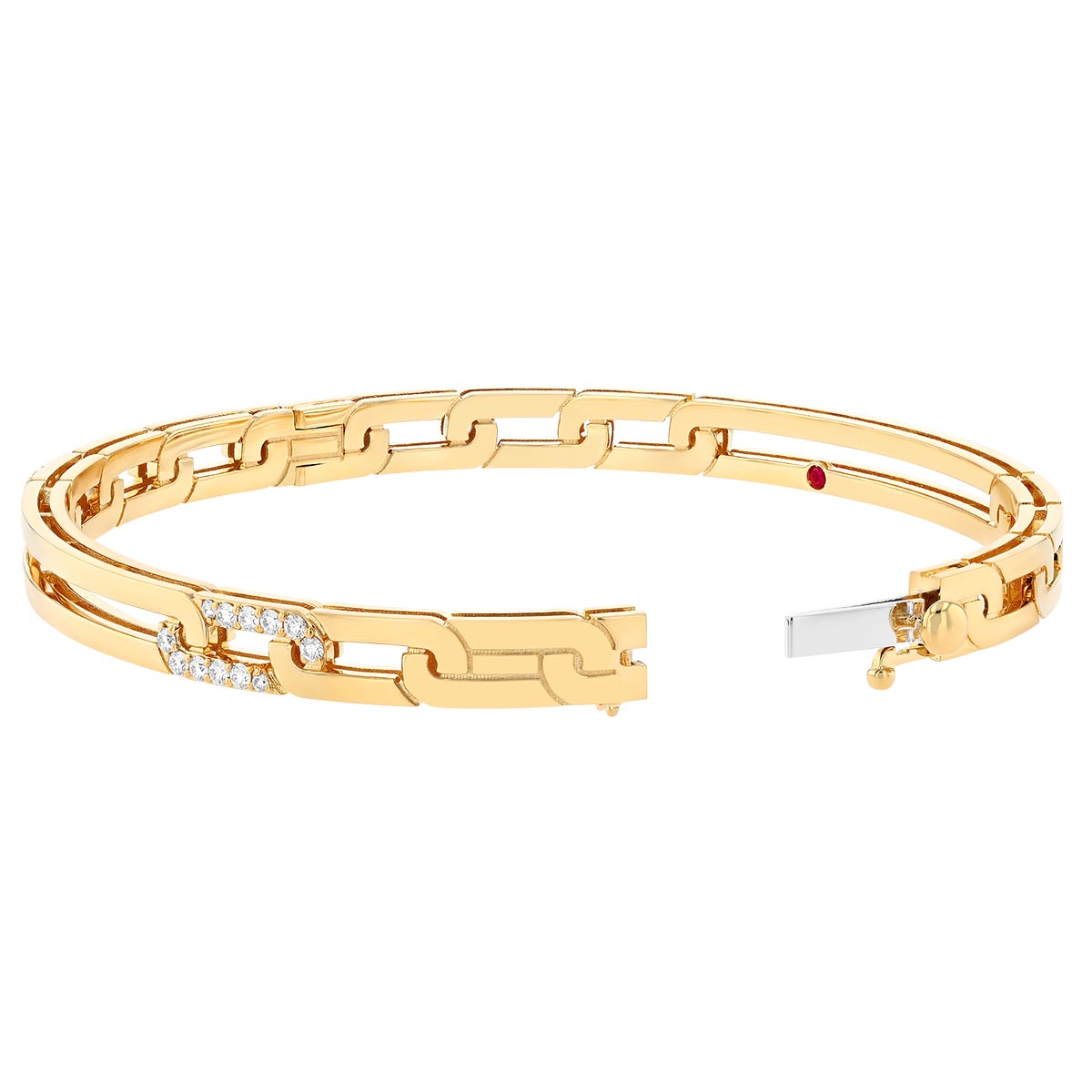 Roberto Coin Navarra Diamond Accent & Extended Link Bangle Bracelet in 18K Gold
