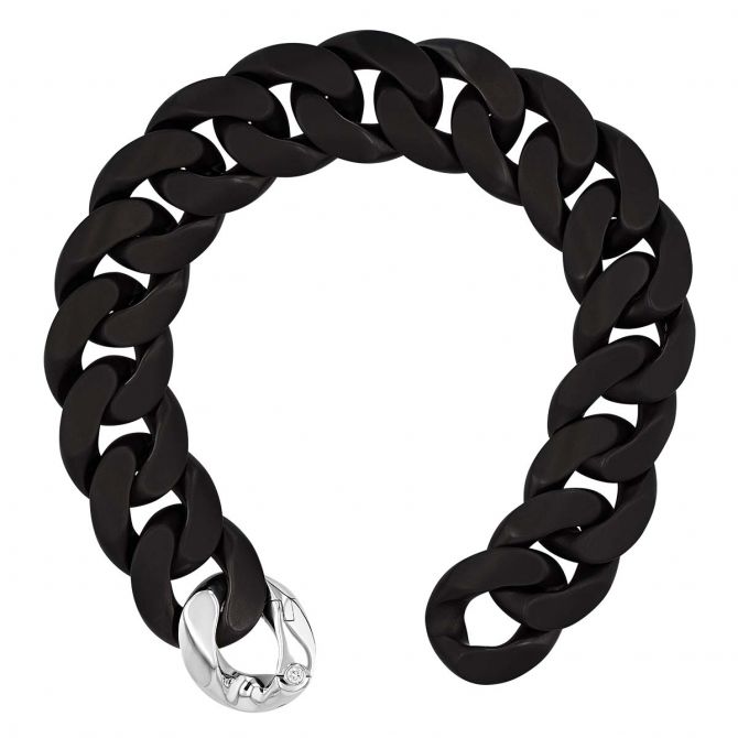 Demeglio Matte Black Ceramic Curb Chain Bracelet with White Gold Clasp, 6.75"