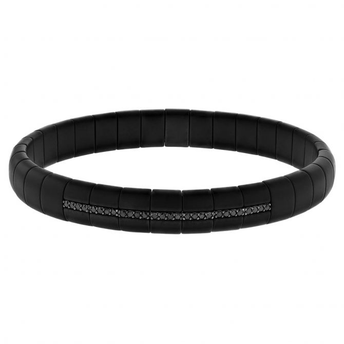 Roberto Demeglio Black Diamond & Black Ceramic Wide Stretch Bracelet