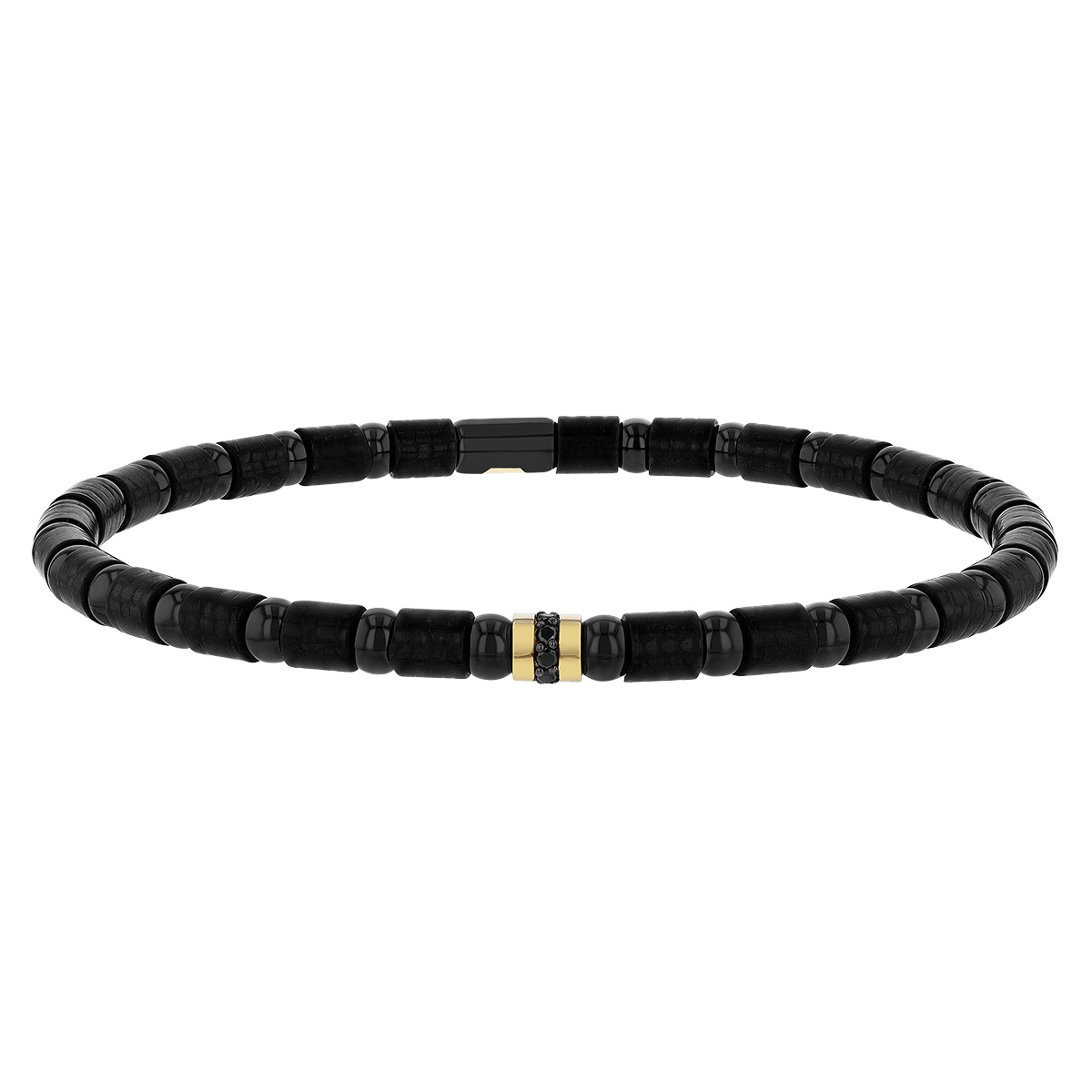 Roberto Demeglio Black Ceramic Stretch Bracelet with Black Diamonds & Yellow Gold Single Station