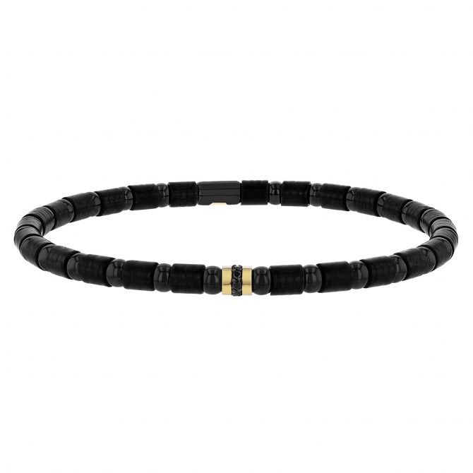 Roberto Demeglio Black Ceramic Stretch Bracelet with Black Diamonds & Yellow Gold Single Station