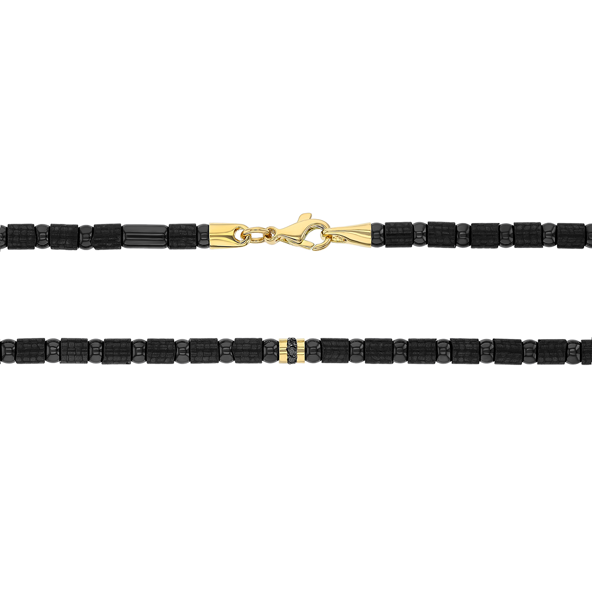 Roberto Demeglio Black Ceramic, Carbon Fiber & Yellow Gold Bead Necklace with Diamonds