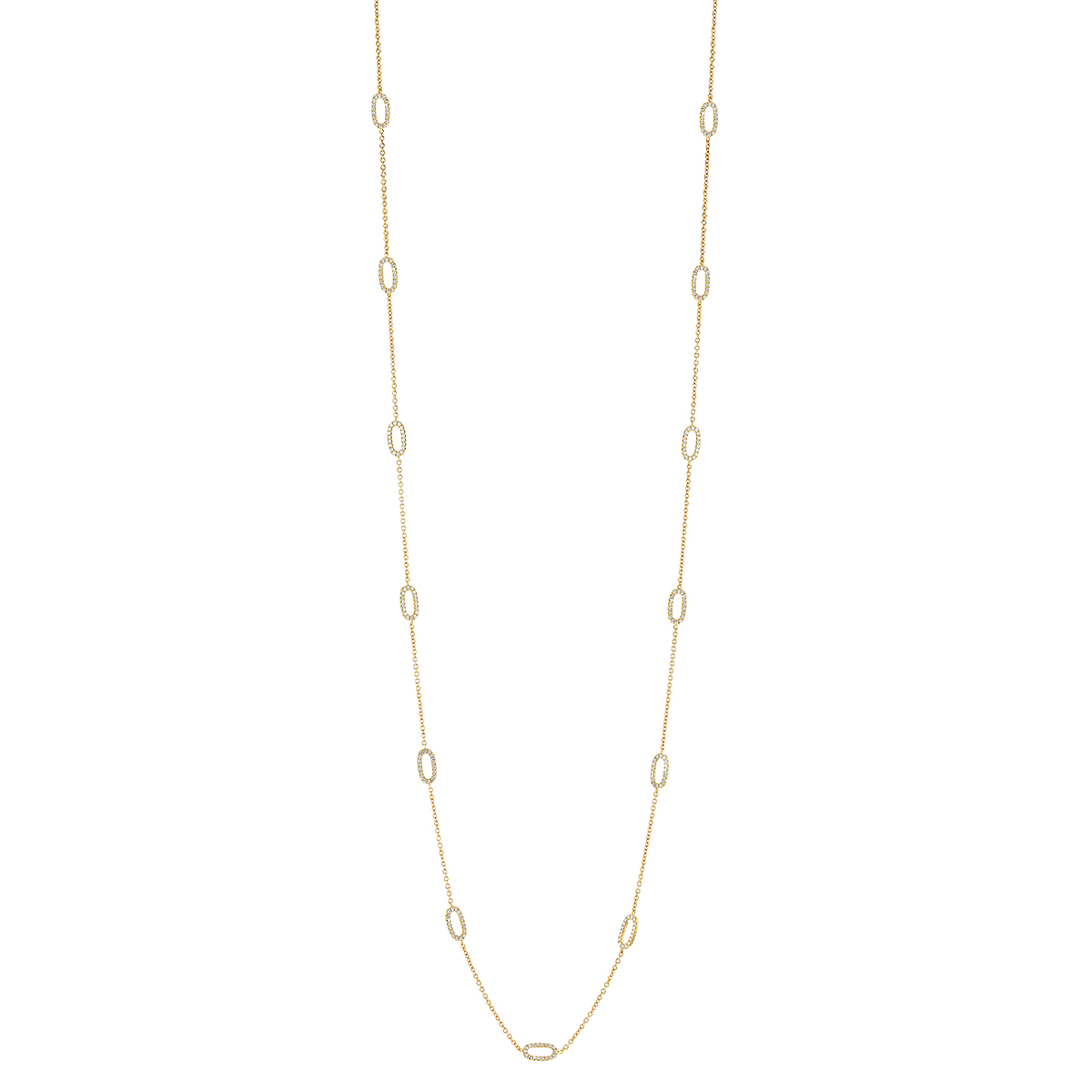 Diamond Oval Station Long Necklace in Yellow Gold, 36