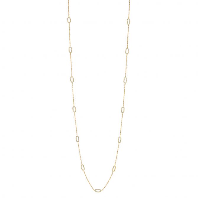 Diamond Oval Station Long Necklace in Yellow Gold, 36"