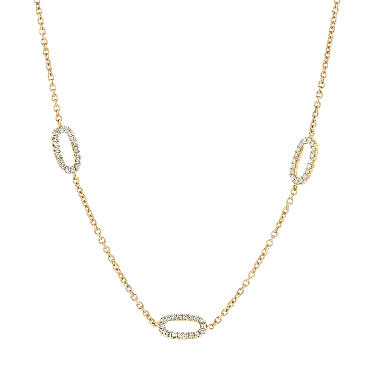 Diamond Oval Station Long Necklace in Yellow Gold, 36