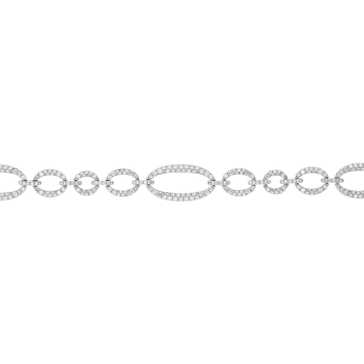 Diamond Pavé Graduated Oval Link Bracelet in White Gold, 7