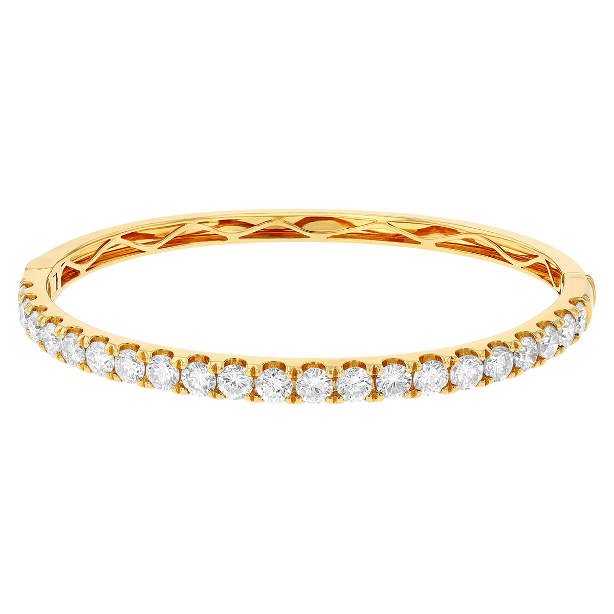 Diamond Single Row Hinged Bangle Bracelet in Yellow Gold