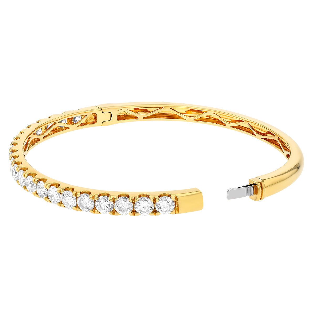 Diamond Single Row Hinged Bangle Bracelet in Yellow Gold