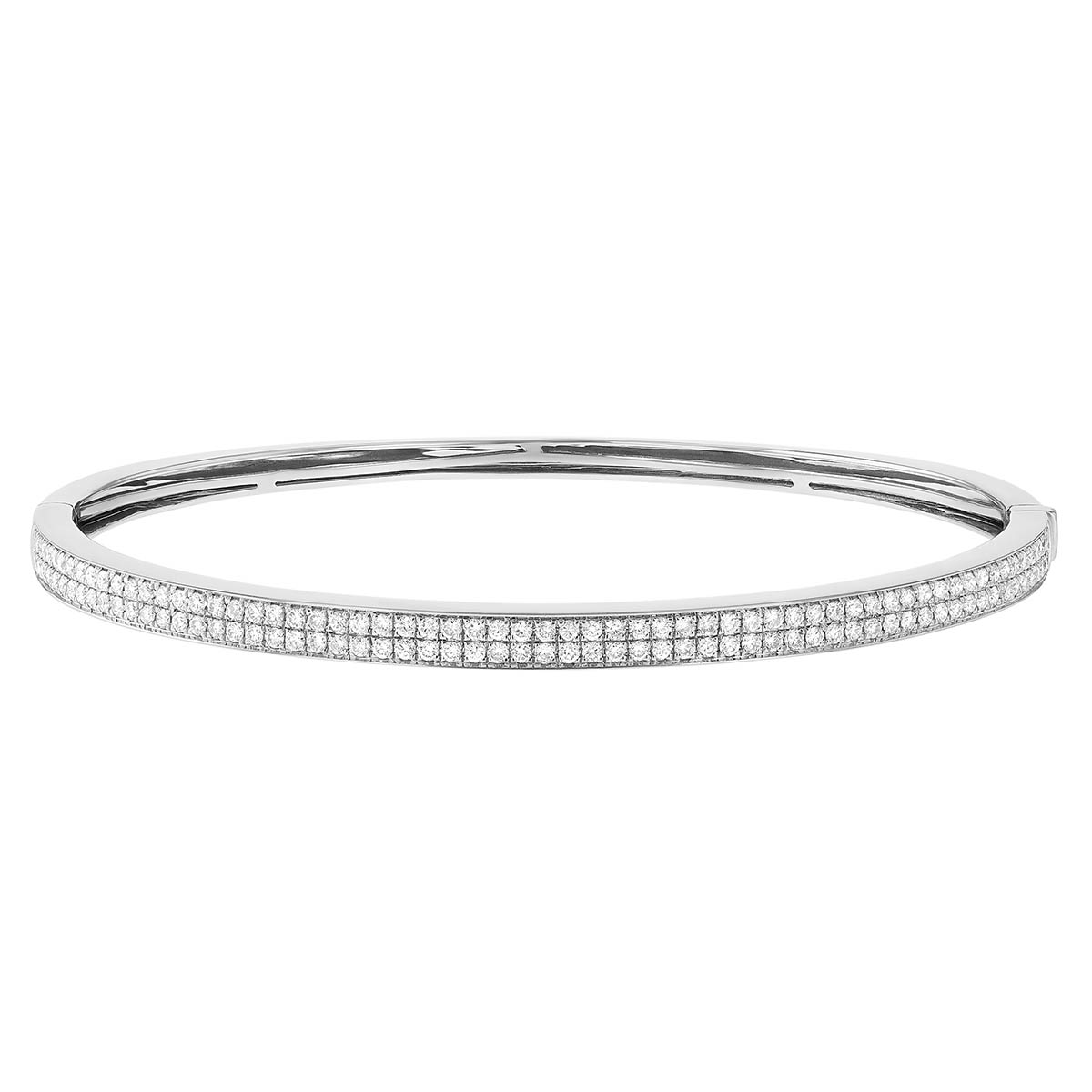 Diamond 2 Row Pave Bangle Bracelet in White Gold