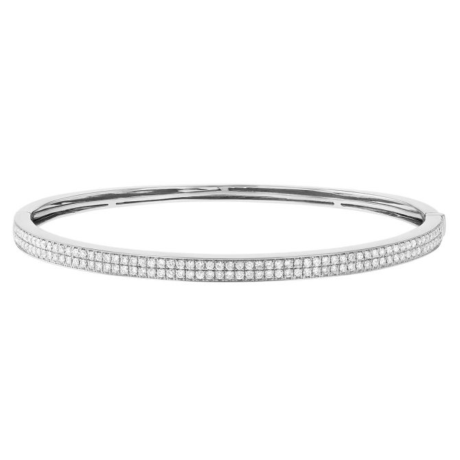 Diamond 2 Row Pave Bangle Bracelet in White Gold