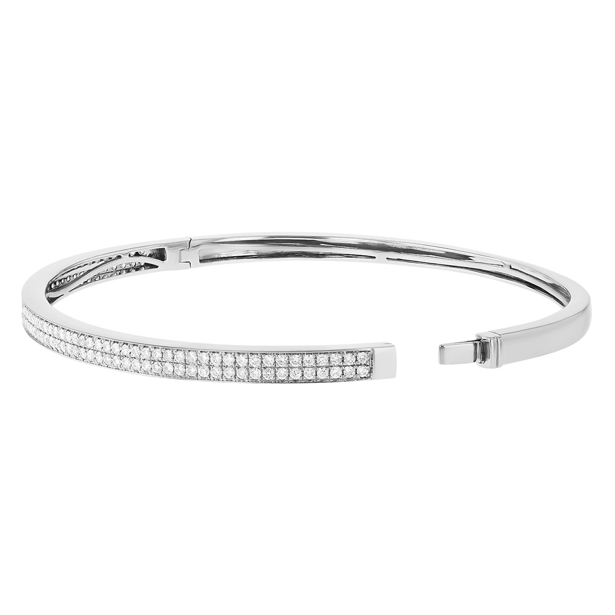 Diamond 2 Row Pave Bangle Bracelet in White Gold