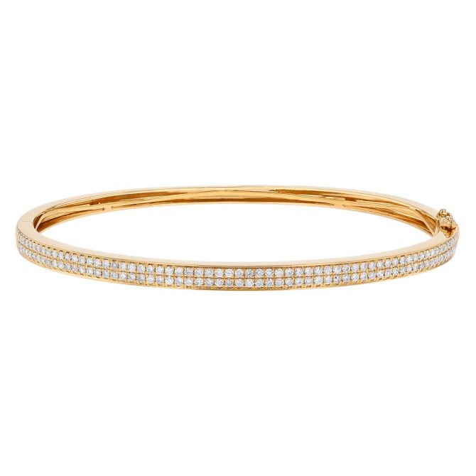 Diamond Pavé 2 Row Bangle Bracelet in Yellow Gold