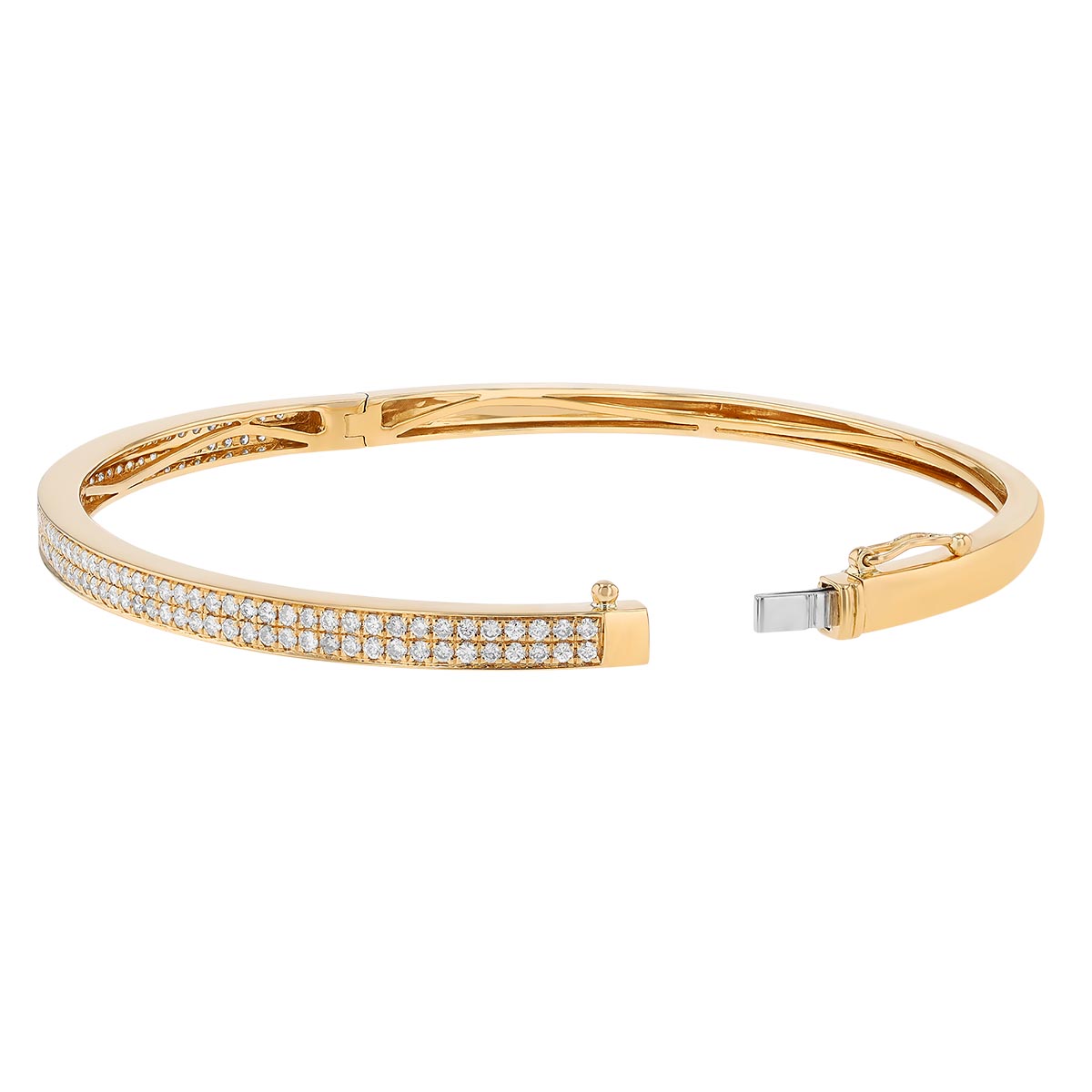Diamond Pavé 2 Row Bangle Bracelet in Yellow Gold