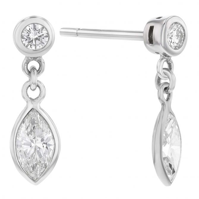 Calla Diamond 2 ctw Six Prong Womens Solitaire Drop and Dangle Earrings 14K  White Gold | TriJewels