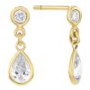Round & Pear Shaped Bezel Set Diamond Dangle Earrings in Yellow Gold