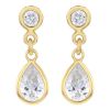 Round & Pear Shaped Bezel Set Diamond Dangle Earrings in Yellow Gold