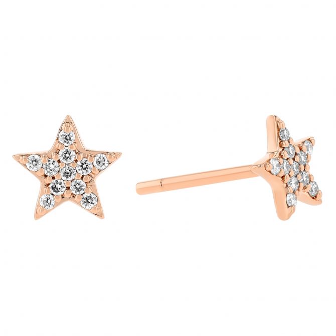 Diamond Dainty Star Stud Earrings in Rose Gold