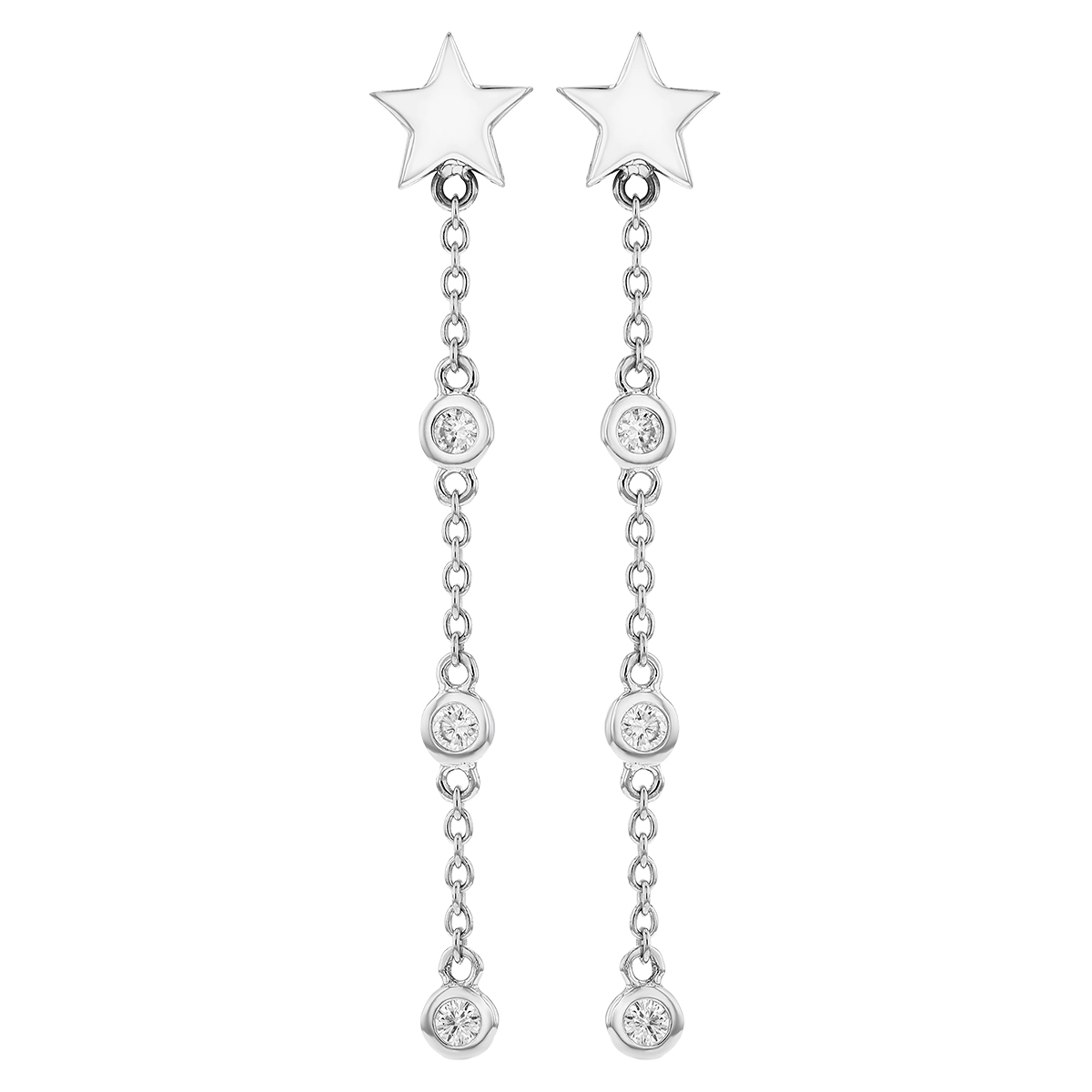 Diamond Bezel Set Drop Earrings with Stars in White Gold