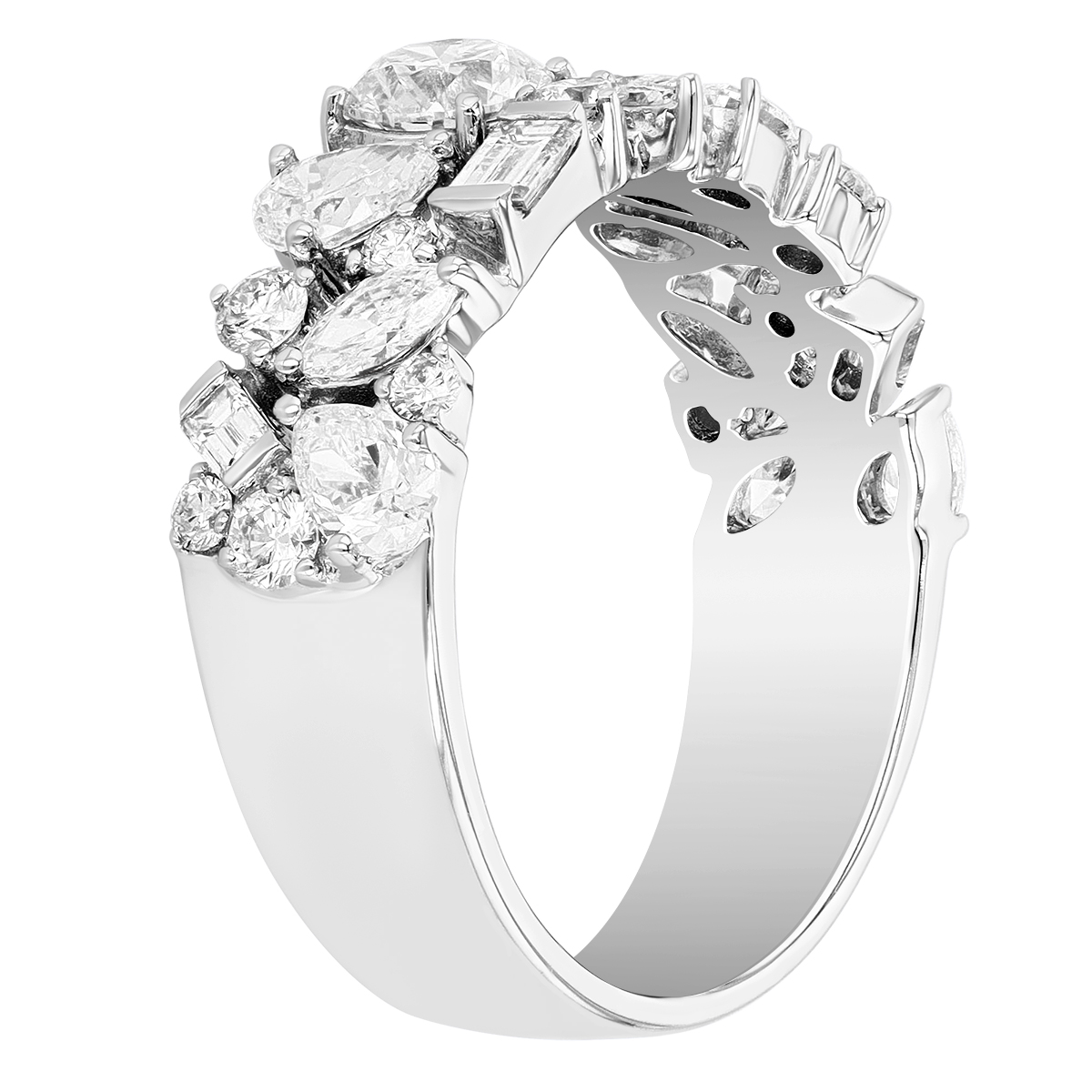Multi Shape Diamond Prong Set 2 Row Ring in White Gold