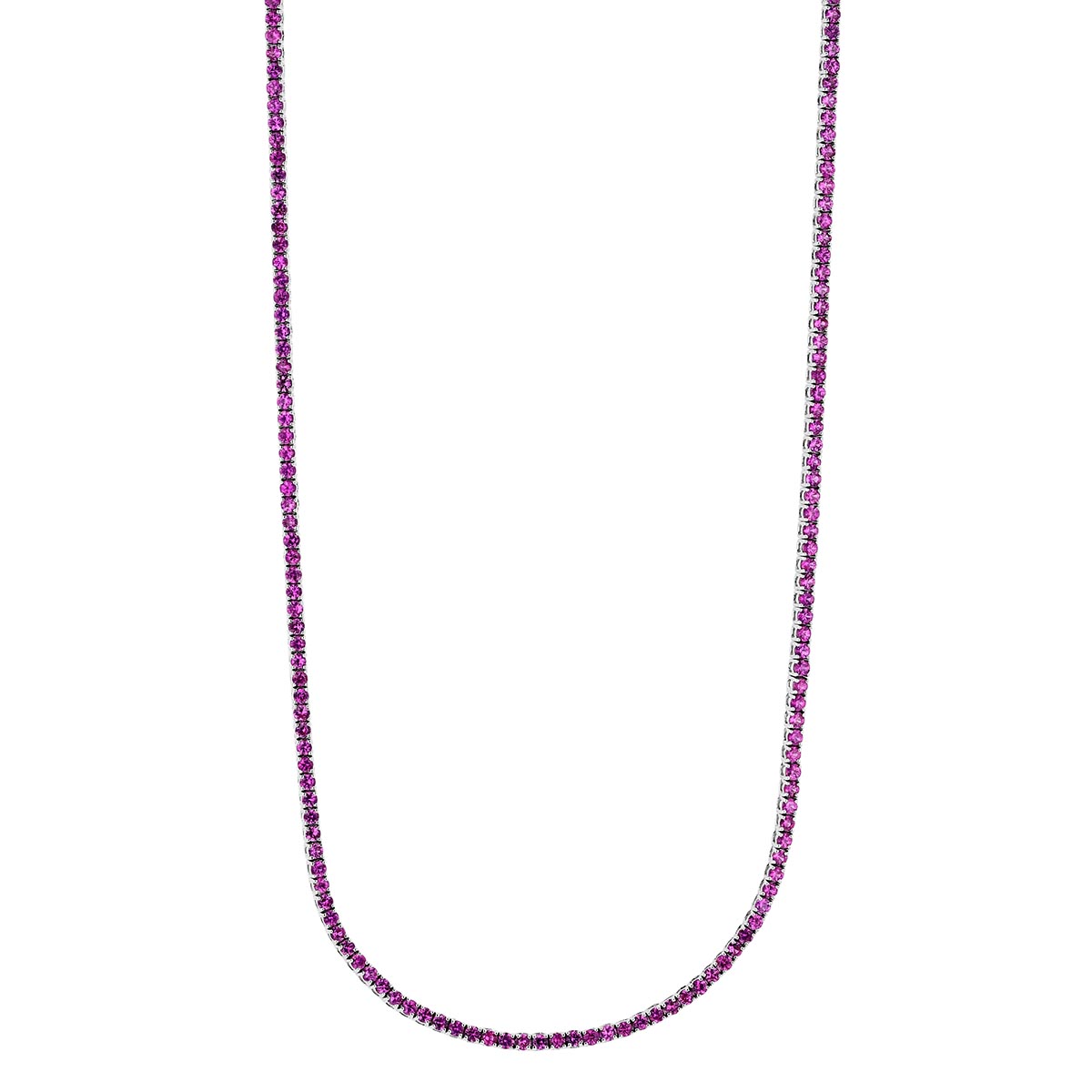 Pink Sapphire Tennis Necklace in White Gold, 17