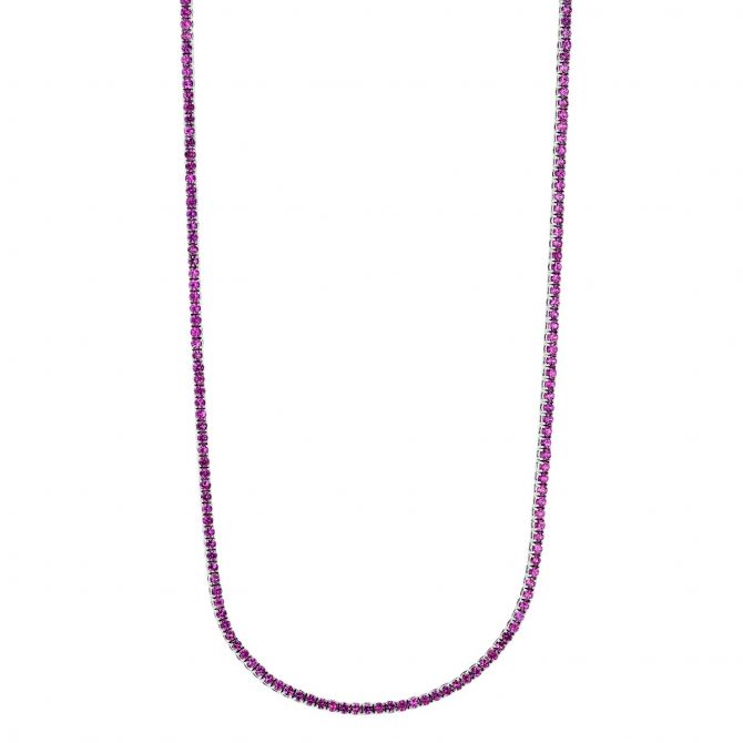 Pink Sapphire Tennis Necklace in White Gold, 17"