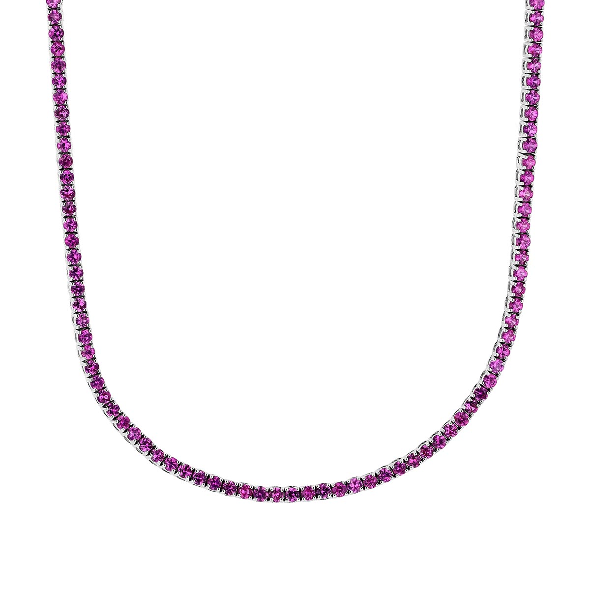 Pink Sapphire Tennis Necklace in White Gold, 17