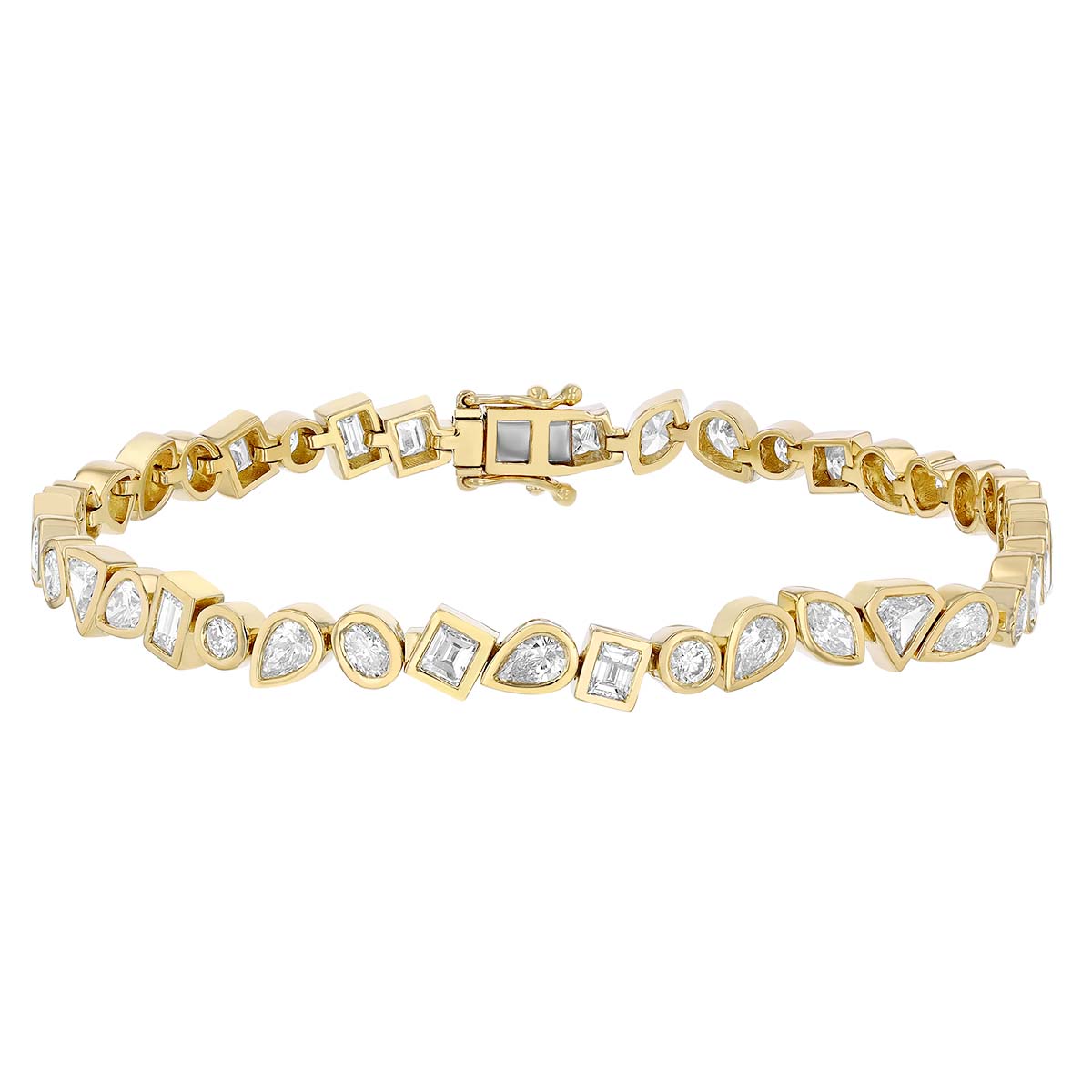 Mixed Shape Diamond Tennis Bracelet in Yellow Gold, 7