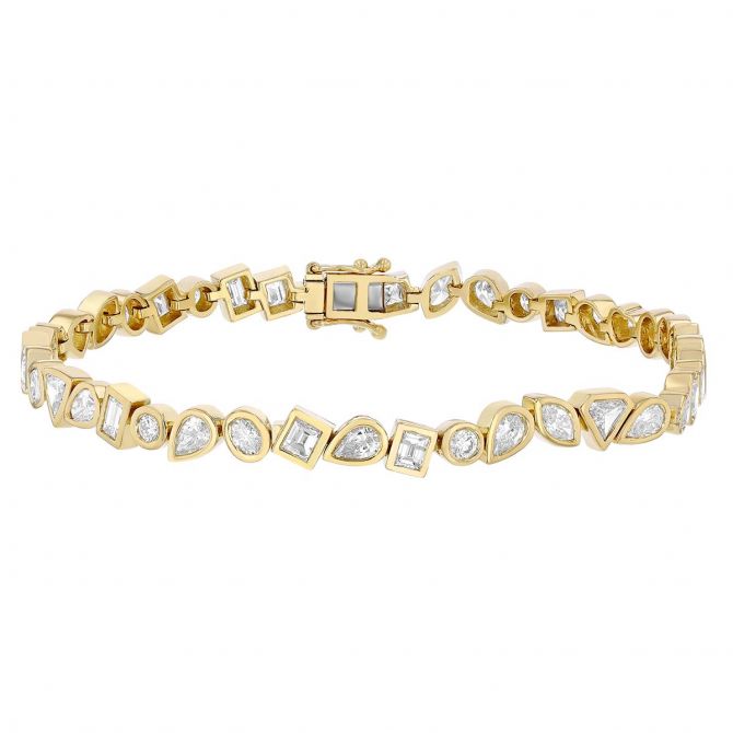 Mixed Shape Diamond Tennis Bracelet in Yellow Gold, 7", 3.82 cttw
