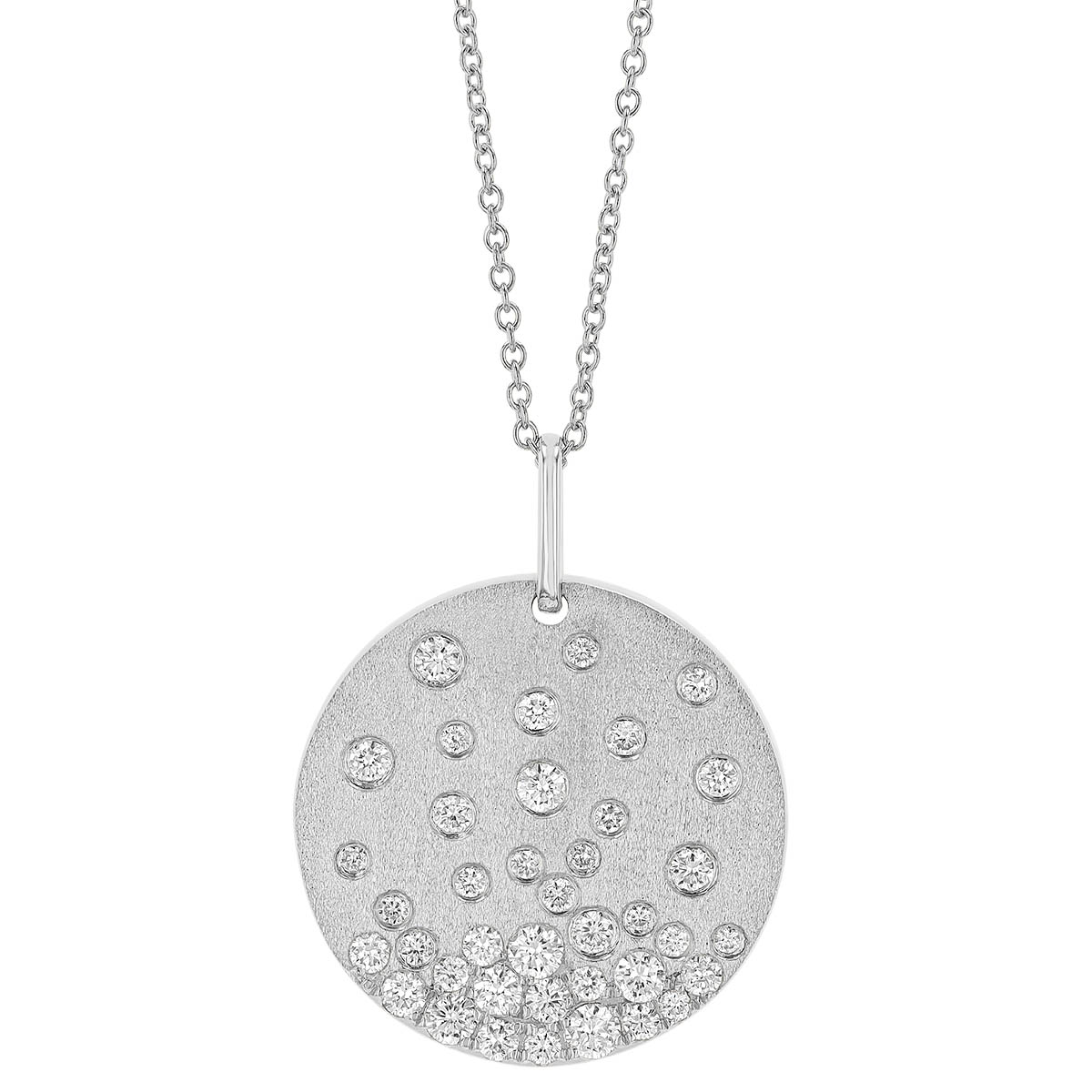 Flush Set Diamond Scatter Disc Pendant in White Gold, 18