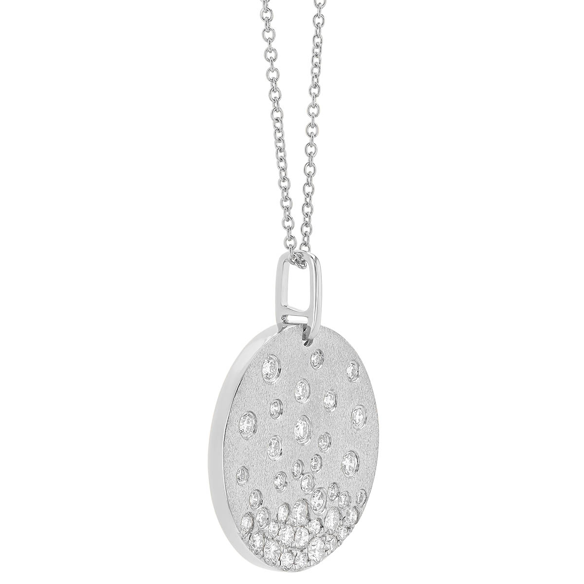 Flush Set Diamond Scatter Disc Pendant in White Gold, 18