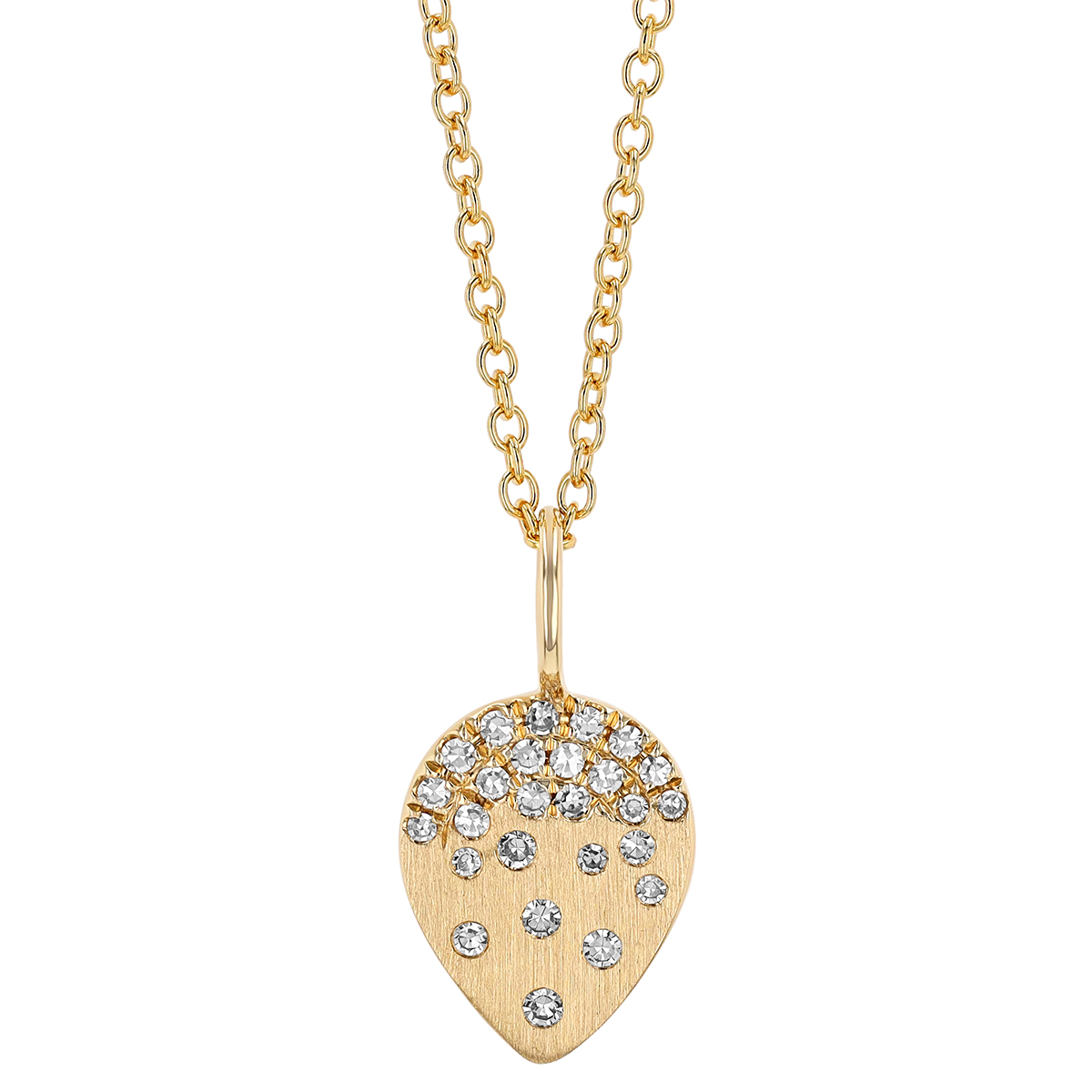 Diamond Scatter Flush Set Teardrop Pendant in Matte Yellow Gold, 18