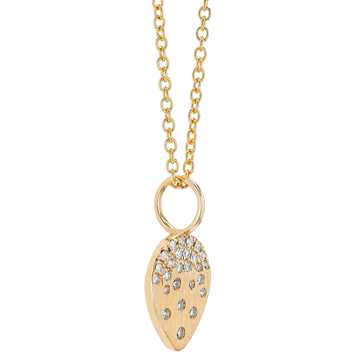 Diamond Scatter Flush Set Teardrop Pendant in Matte Yellow Gold, 18