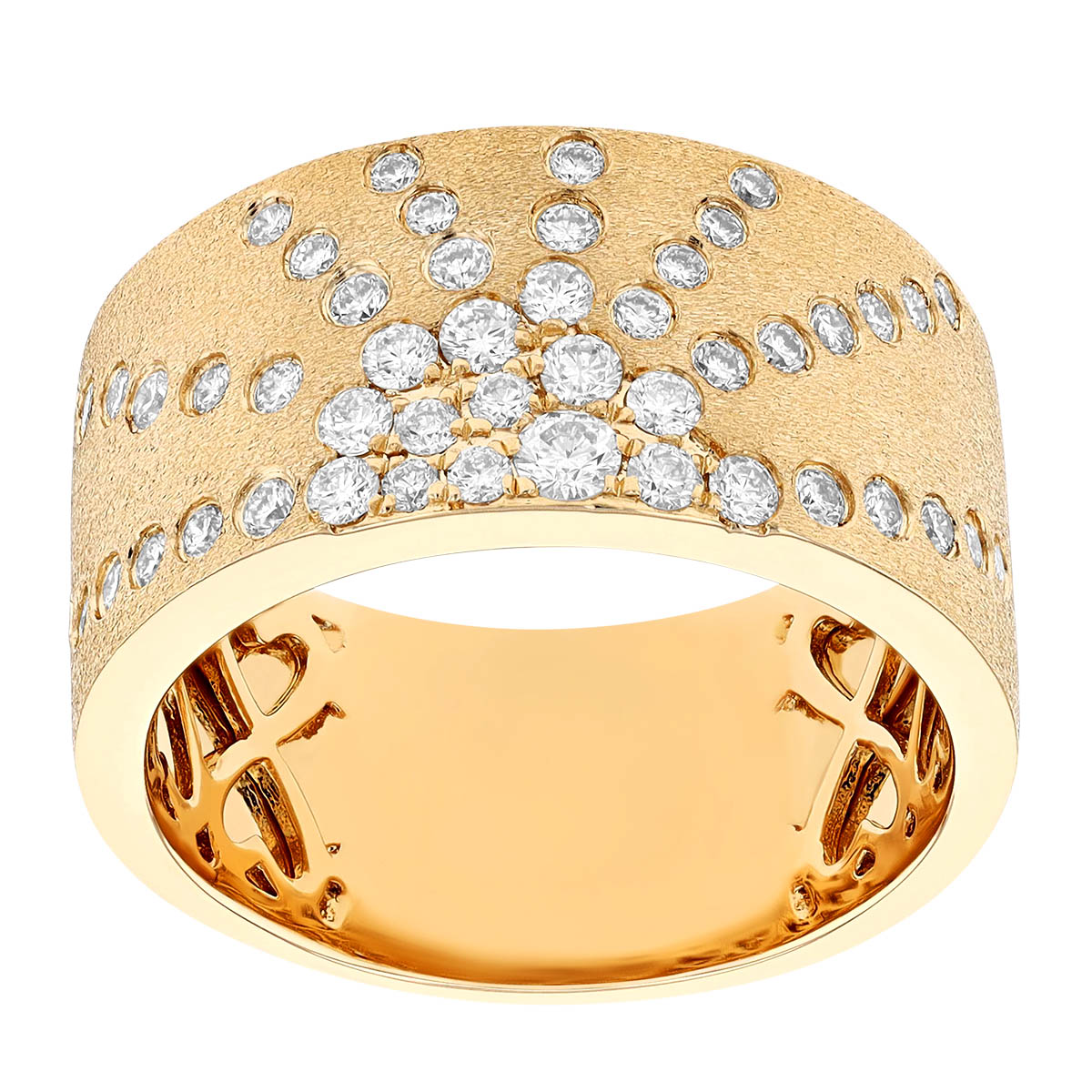 Flush Set Diamond Sunburst Wide Band Ring in Yellow Gold