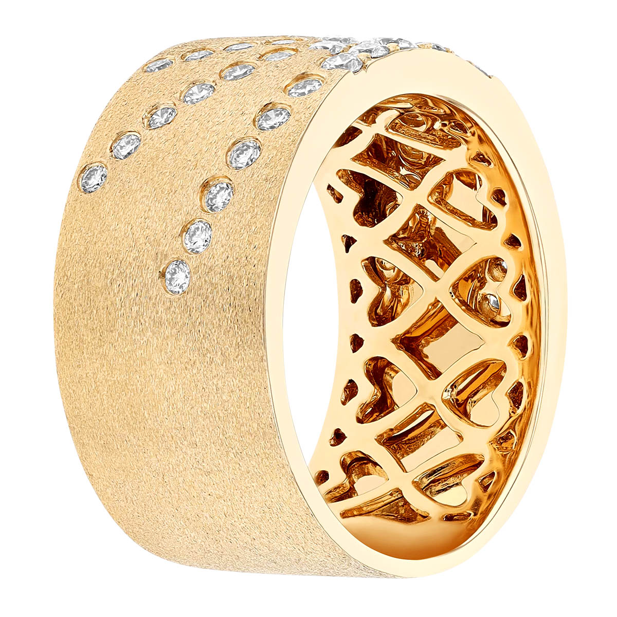 Flush Set Diamond Sunburst Wide Band Ring in Yellow Gold