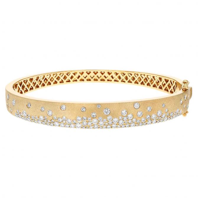 Flush Set Diamond Scatter Bangle Bracelet in Yellow Gold