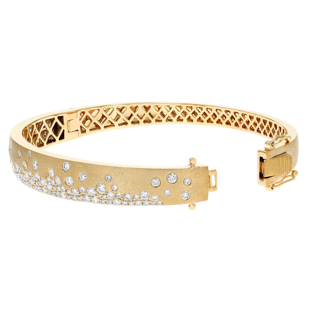 Flush Set Diamond Scatter Bangle Bracelet in Yellow Gold
