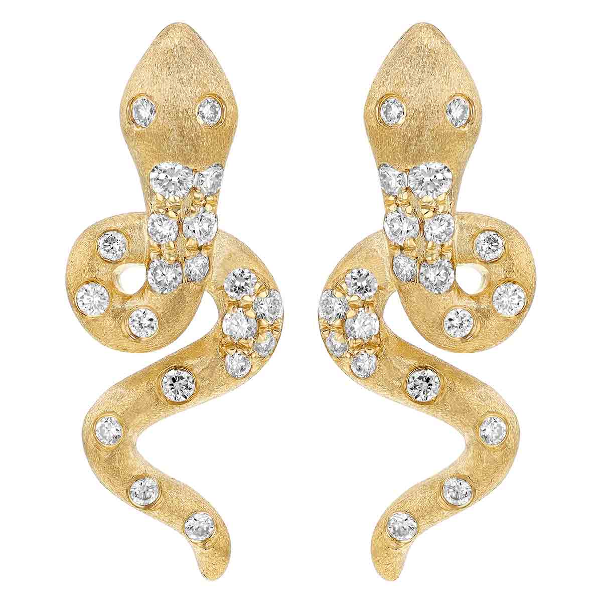 Diamond Snake Drop Earrings in Yellow Gold