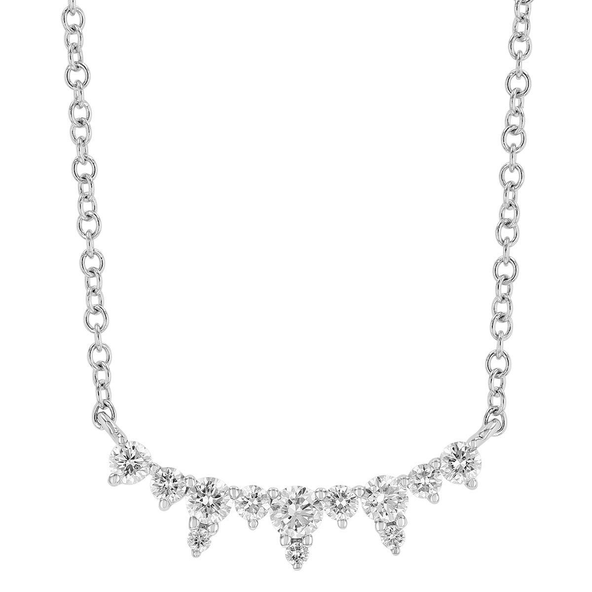 Doves Diamond Spike Curved Bar Necklace in White Gold, 18