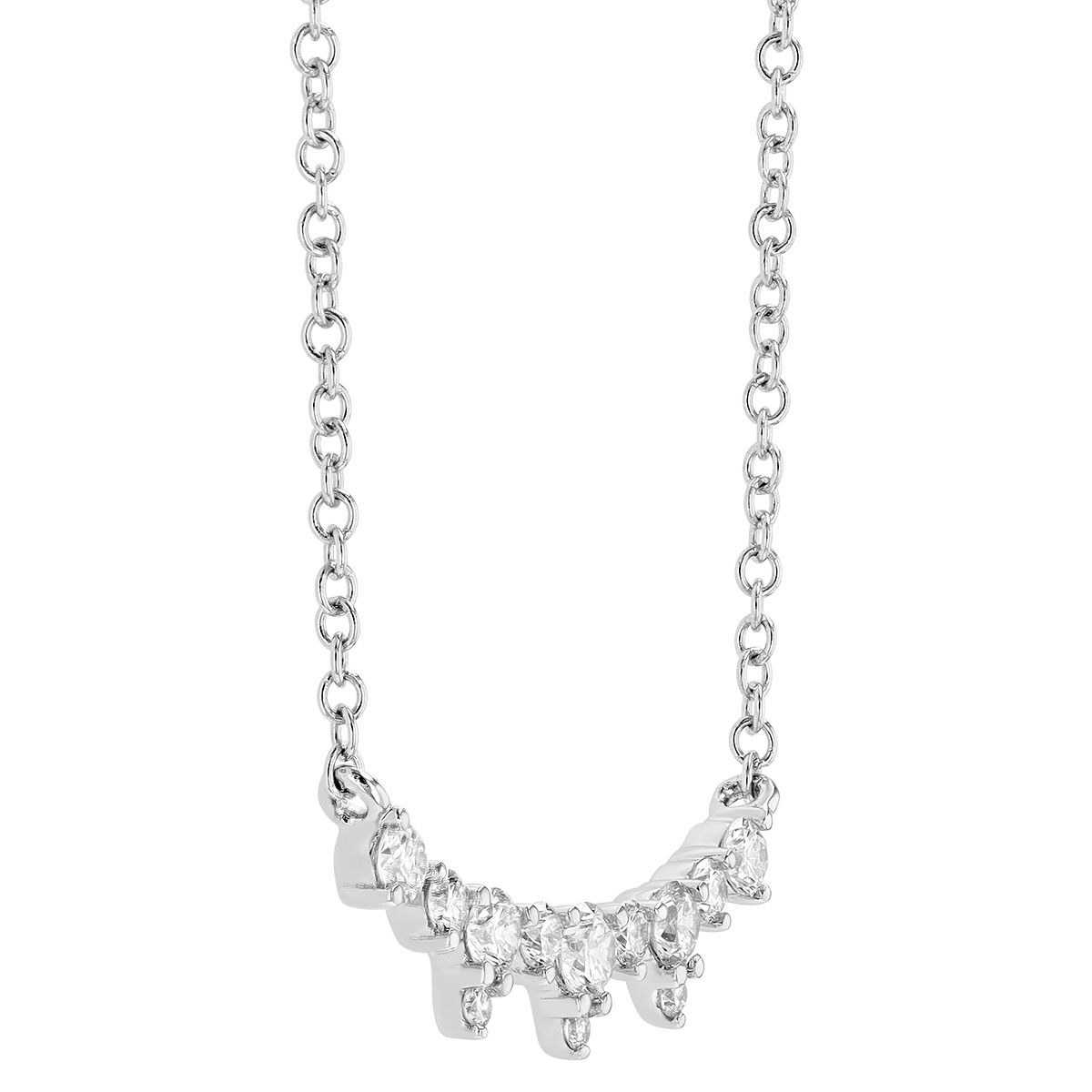 Doves Diamond Spike Curved Bar Necklace in White Gold, 18