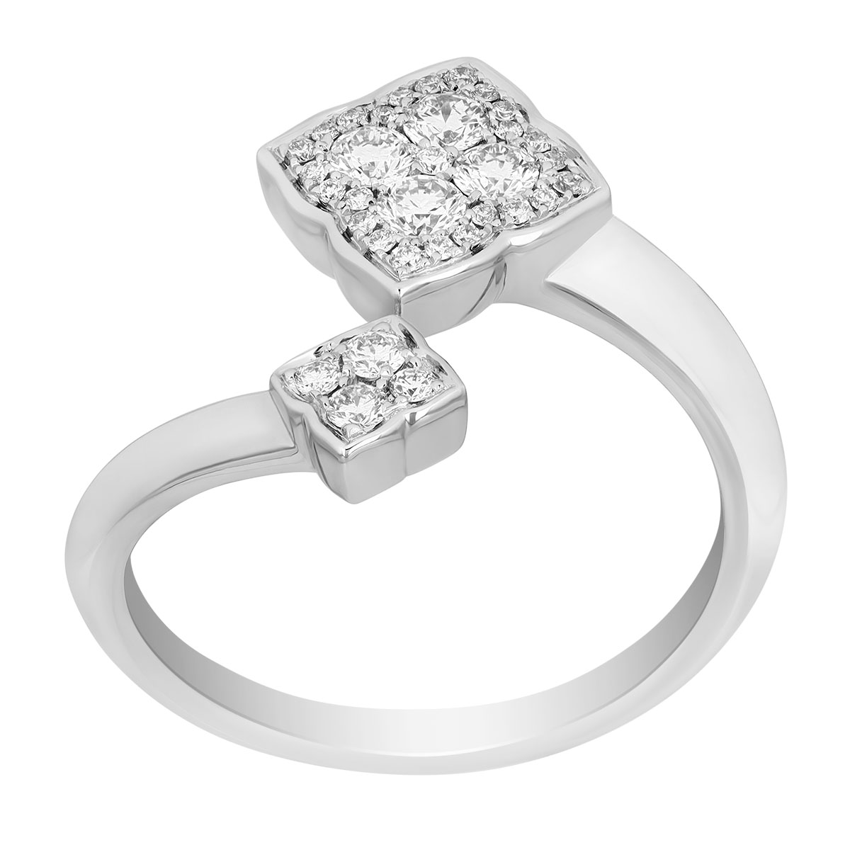 Frederic Sage Fleur D'Amour Diamond Double Quatrefoil Bypass Ring in White Gold